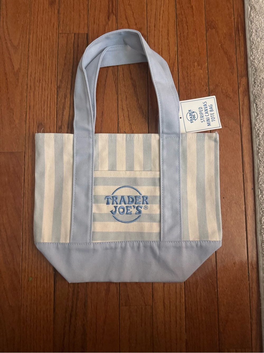 Trader Joe's Light Blue & Cream Striped Canvas Tote Bag
